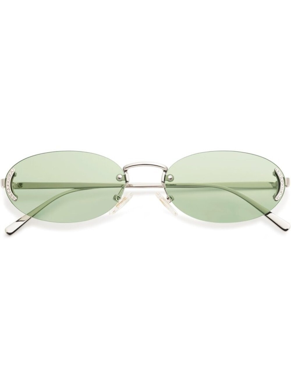 SOJOS Women's Trendy Oval Rimless Sunglasses Retro with Rhinestones Silver Green